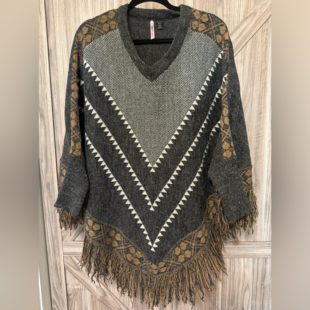Love By Design Charcoal and Tan V-Neck Sweater